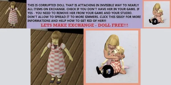   Sims Girl Doll Dressed シグネチャー バナーと人形の画像。