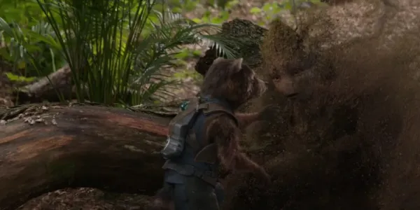   『アベンジャーズ インフィニティ・ウォー』でグルートが粉々になる中、ロケットが手を差し伸べる