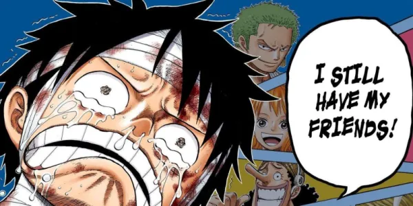   エースに涙するルフィ's death but remembering he still had his friends.