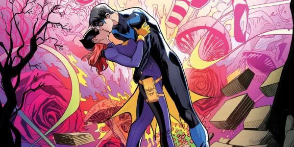   DCコミックスでキスするナイトウィングとバットガール。