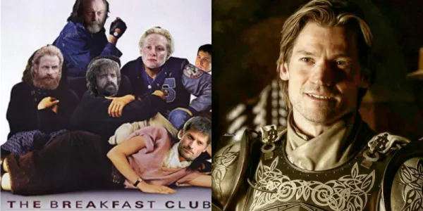  The Breakfast club のキャラクターとしての Jaime と Game of Thrones の彼の笑顔の分割画像