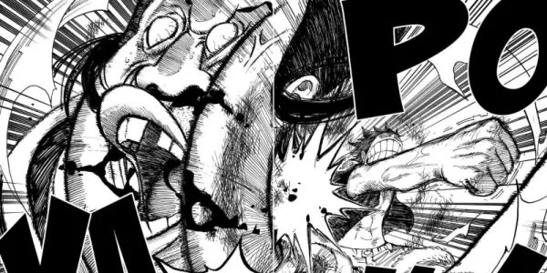   ワンピース漫画で天竜を殴るルフィ。