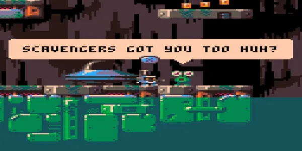   ゲーム UFO Swamp Odyssey の開始時にエイリアンの 1 人と話しているロボットの主人公