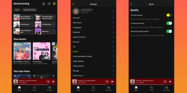  Spotify アプリのプライベート セッション